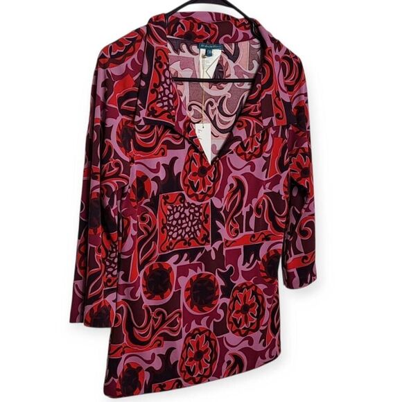 Le Chemins Blancs Women's Vintage Paisley V Neck Collared Blouse size T38/ 6 US - Picture 2 of 7